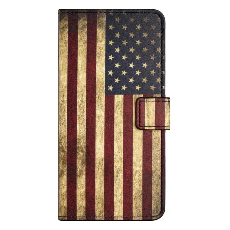 Læder Cover iPhone 14 Pro Vintage Amerikansk Flag