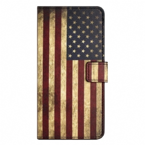 Læder Cover iPhone 14 Pro Vintage Amerikansk Flag