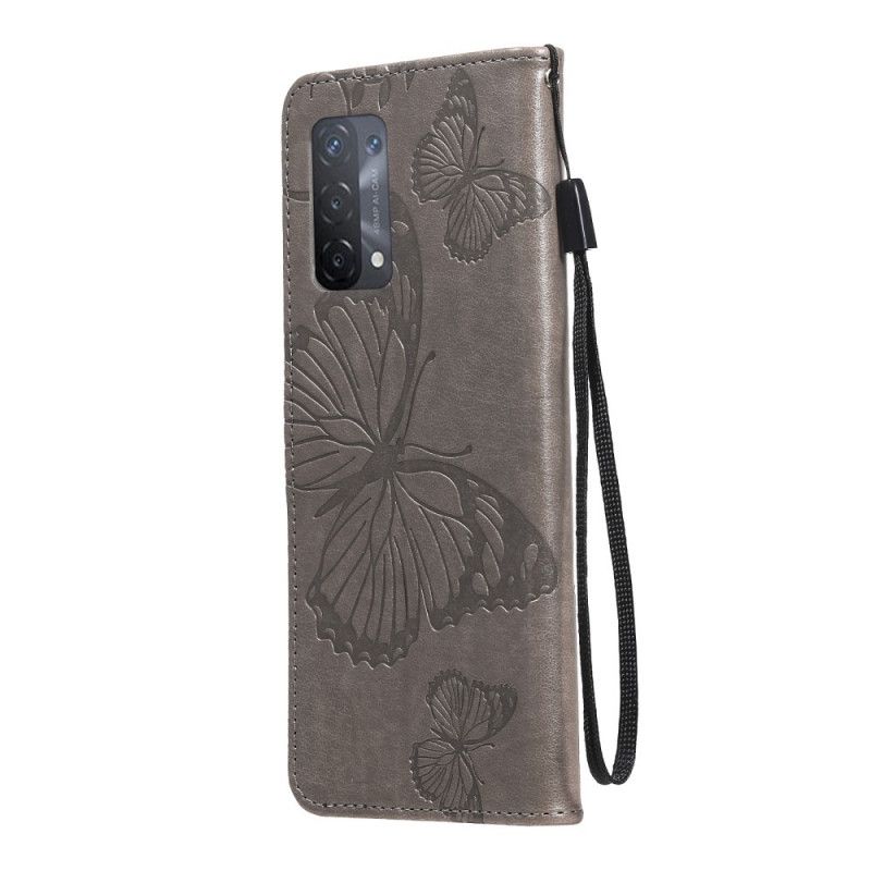 Flip Cover Oppo A74 4G Med Snor Kæmpe Strappy Sommerfugle