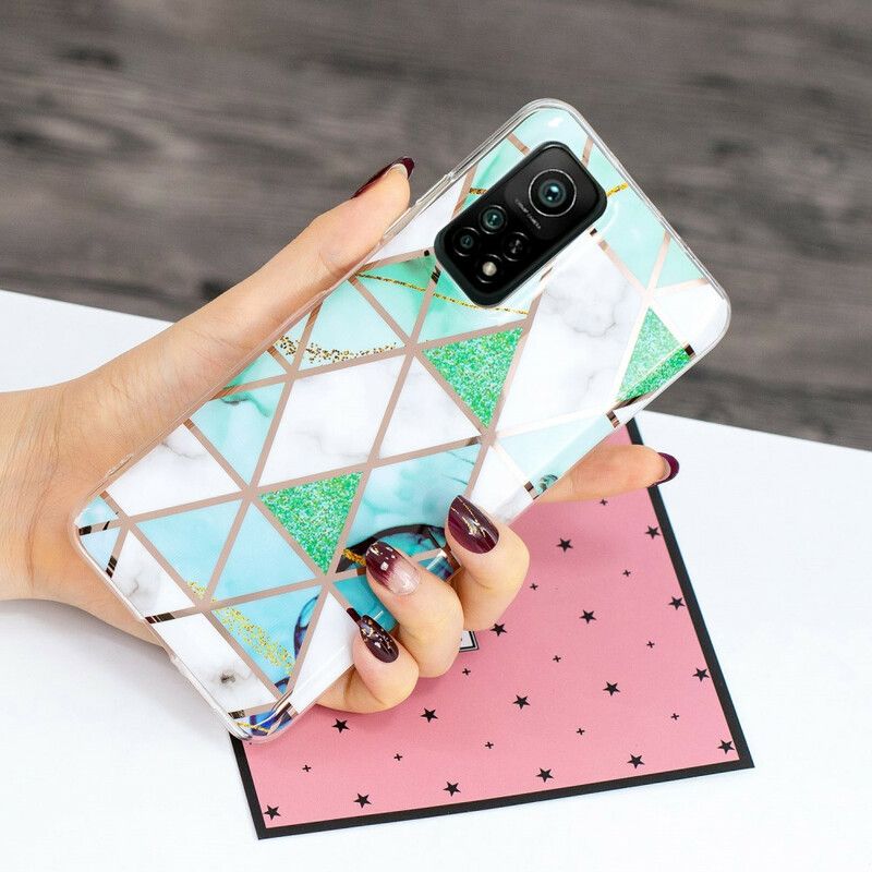 Cover Xiaomi Mi 10T / 10T Pro Farverig Geometrisk Marmor 2