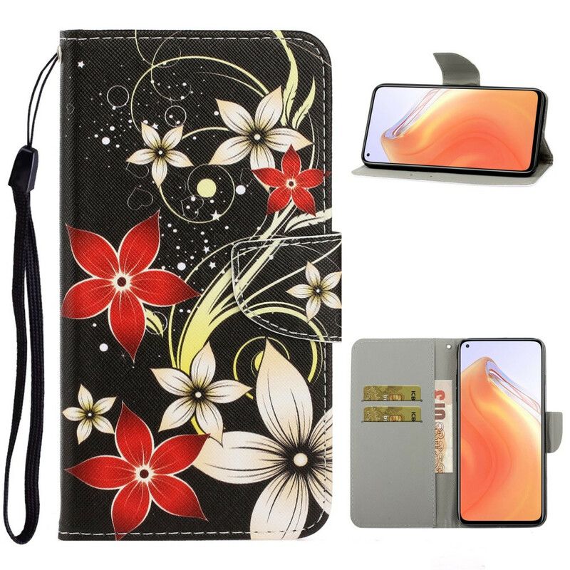 Flip Cover Xiaomi Mi 10T / 10T Pro Med Snor Farverige Stropblomster