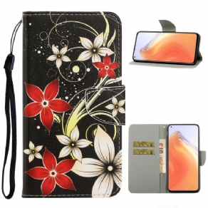 Flip Cover Xiaomi Mi 10T / 10T Pro Med Snor Farverige Stropblomster