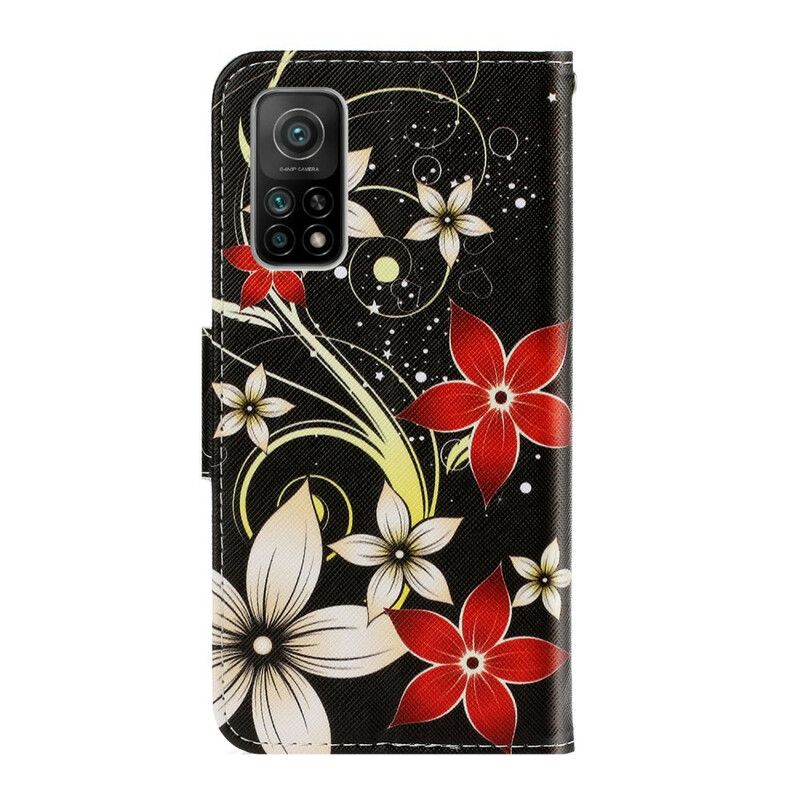 Flip Cover Xiaomi Mi 10T / 10T Pro Med Snor Farverige Stropblomster