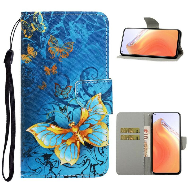 Flip Cover Xiaomi Mi 10T / 10T Pro Med Snor Variationer Af Sommerfuglestrop