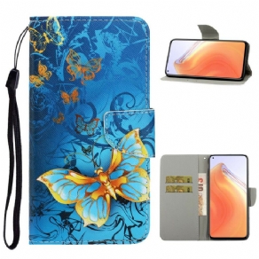 Flip Cover Xiaomi Mi 10T / 10T Pro Med Snor Variationer Af Sommerfuglestrop