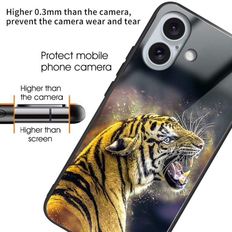 Cover iPhone 16 Plus Brølende Tiger Hærdet Glas