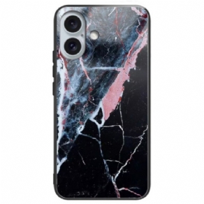 Cover iPhone 16 Plus Sort Marmor Hærdet Glas