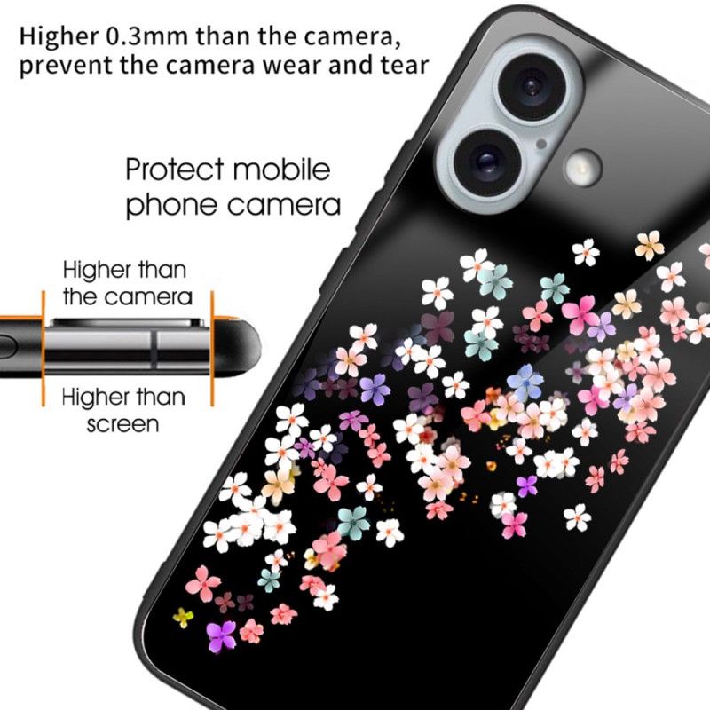 Cover iPhone 16 Plus Telefon Etui Blomstermønster Af Hærdet Glas