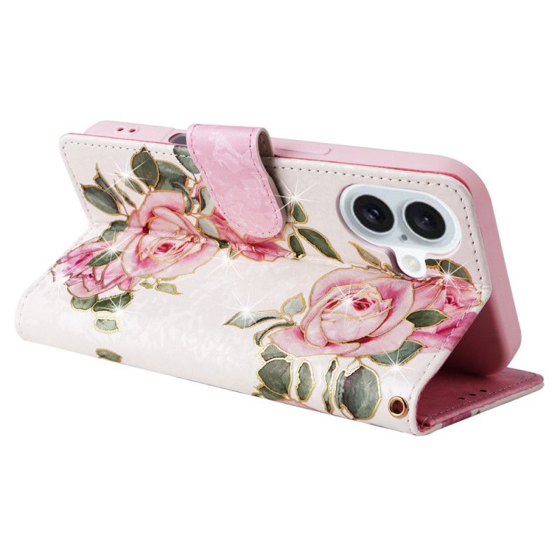 Flip Cover iPhone 16 Plus Blomster Rfid-blokerende Tegnebog