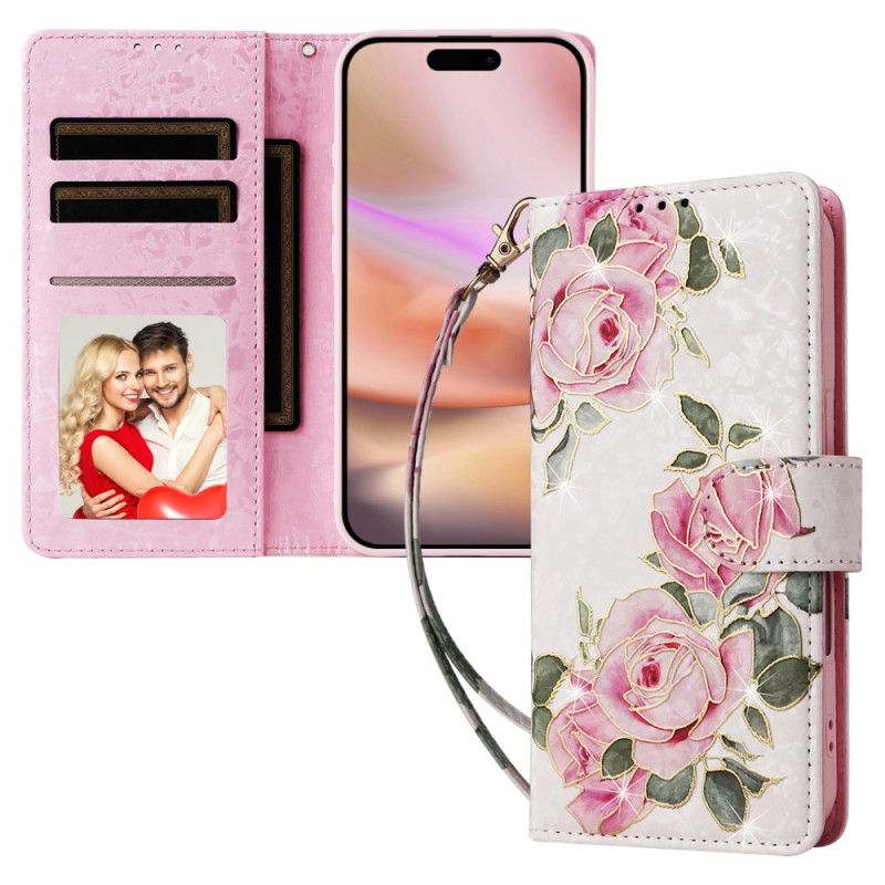 Flip Cover iPhone 16 Plus Blomster Rfid-blokerende Tegnebog