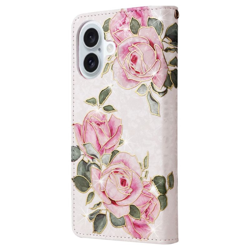 Flip Cover iPhone 16 Plus Blomster Rfid-blokerende Tegnebog