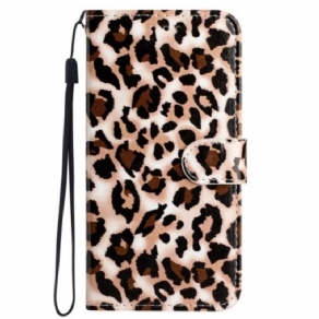 Flip Cover iPhone 16 Plus Leopardmønster Med Rem