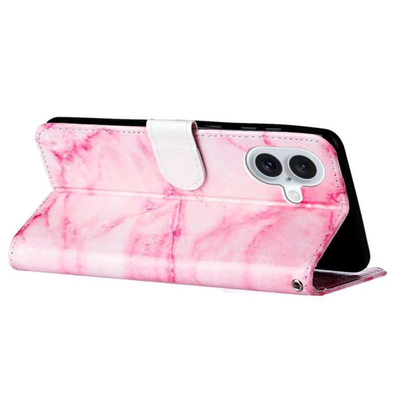 Flip Cover iPhone 16 Plus Pink Marmormønster