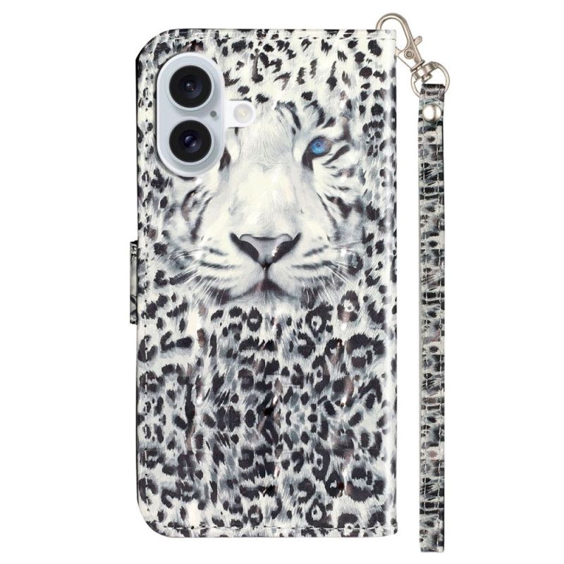 Flip Cover Til iPhone 16 Plus Leopardhoved Med Rem