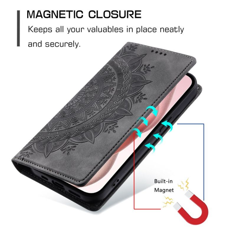 Flip Cover Til iPhone 16 Plus Mandala Ruskindseffekt