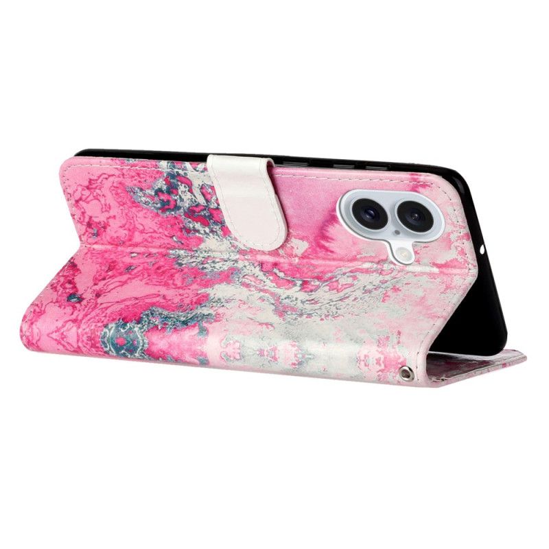 Flip Cover Til iPhone 16 Plus Navy Pink Marmor