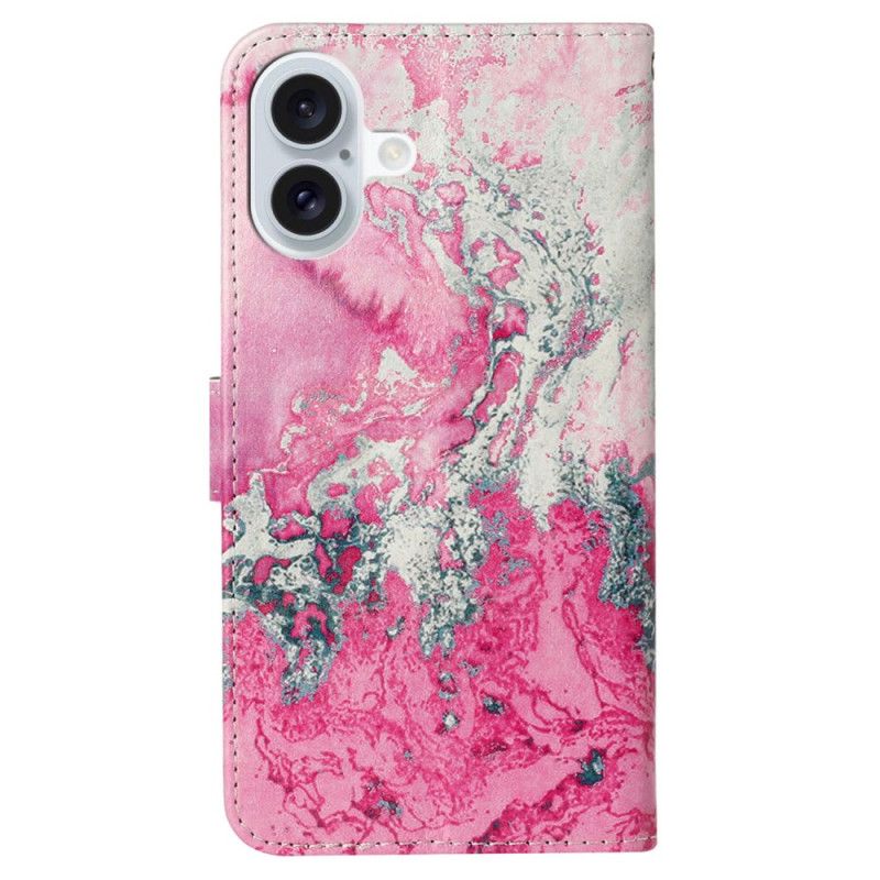 Flip Cover Til iPhone 16 Plus Navy Pink Marmor