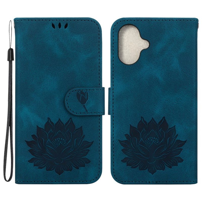 Læder Cover iPhone 16 Plus Telefon Etui Lotus Med Rem