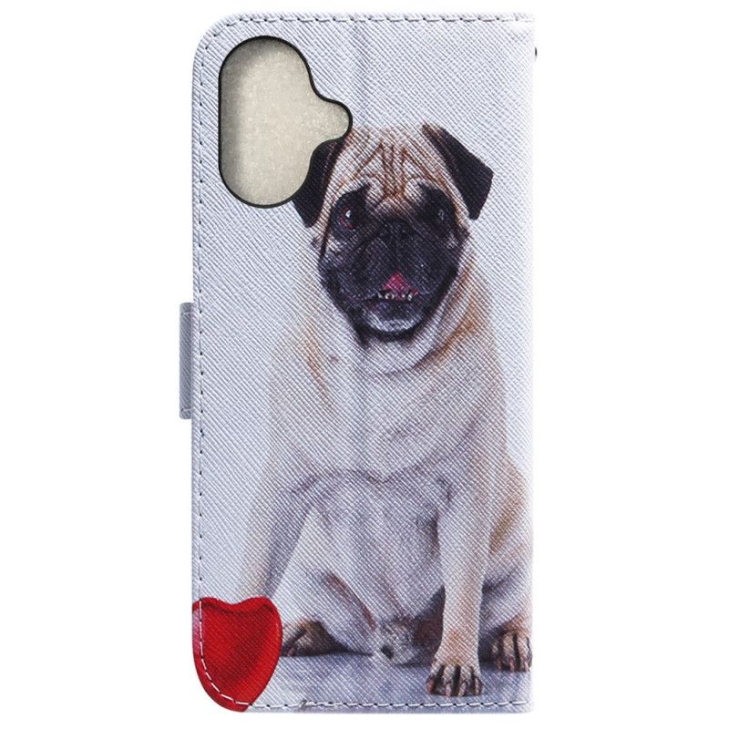 Læder Cover iPhone 16 Plus Telefon Etui Mops Hund