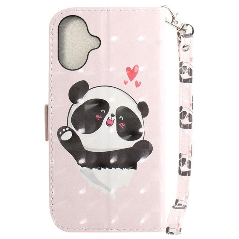 Læder Cover iPhone 16 Plus Telefon Etui Panda Love Med Rem