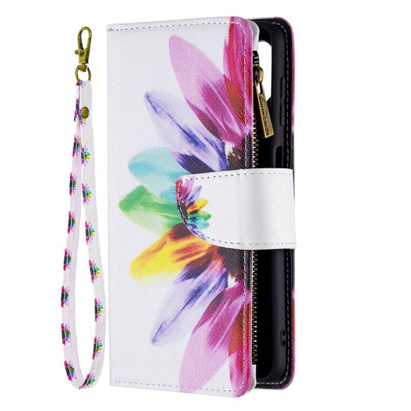 Flip Cover Samsung Galaxy M32 Blomsterlomme Med Lynlås