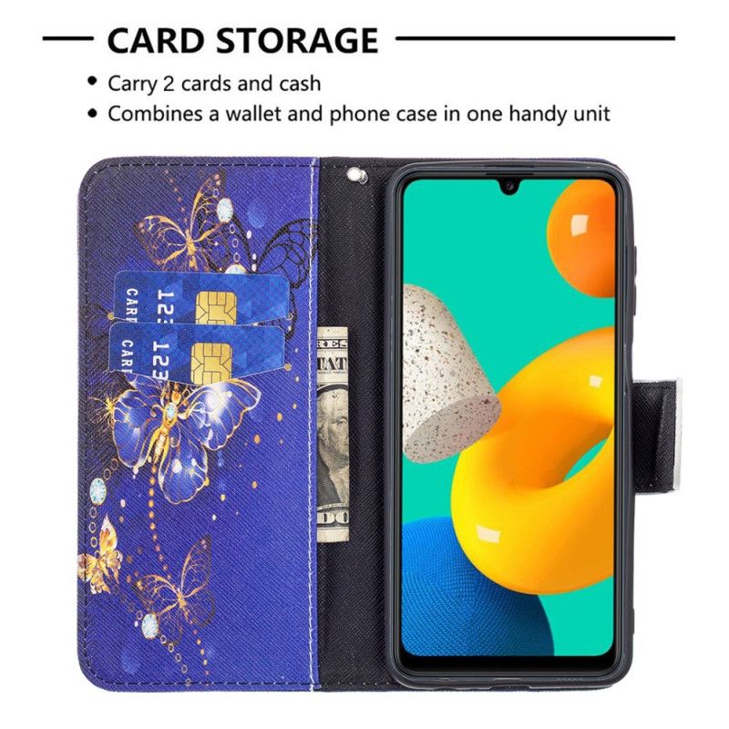 Flip Cover Samsung Galaxy M32 Gyldne Sommerfugle