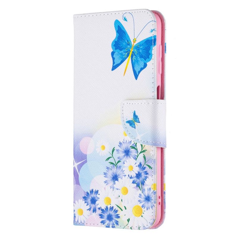 Flip Cover Samsung Galaxy M32 Malede Sommerfugle Og Blomster