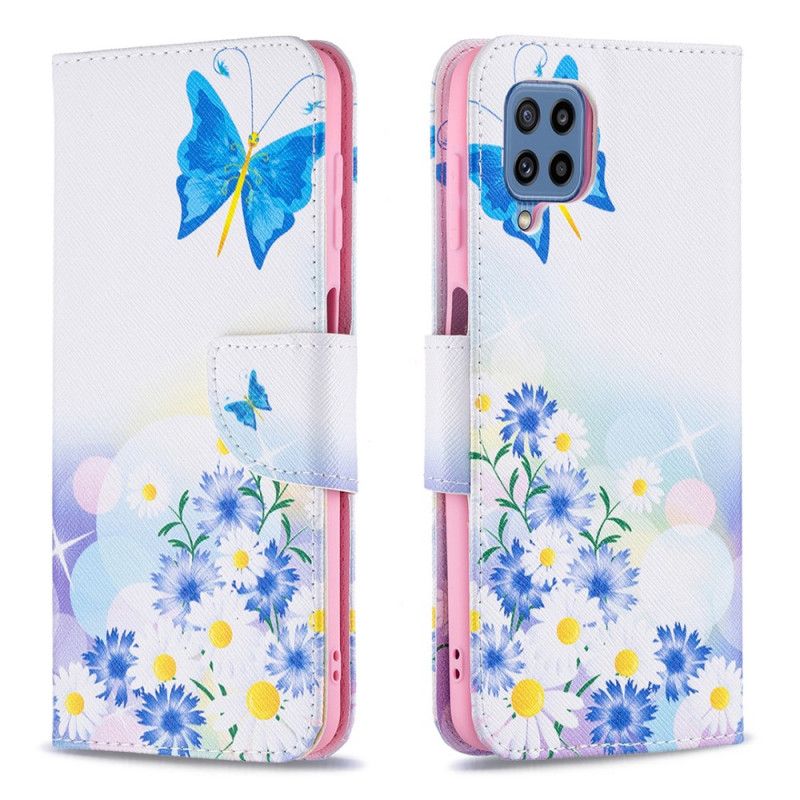 Flip Cover Samsung Galaxy M32 Malede Sommerfugle Og Blomster