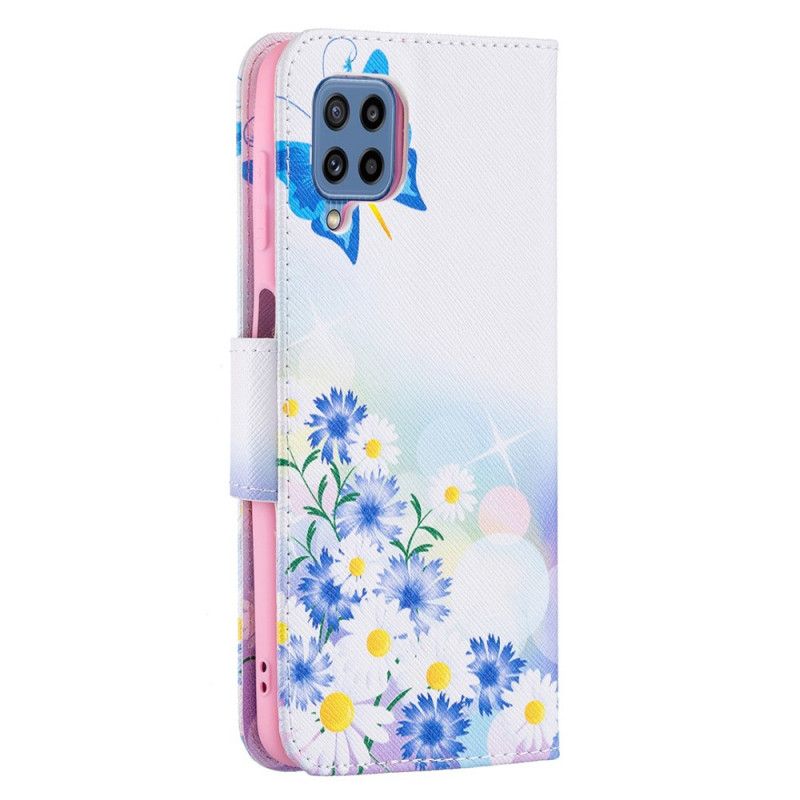 Flip Cover Samsung Galaxy M32 Malede Sommerfugle Og Blomster