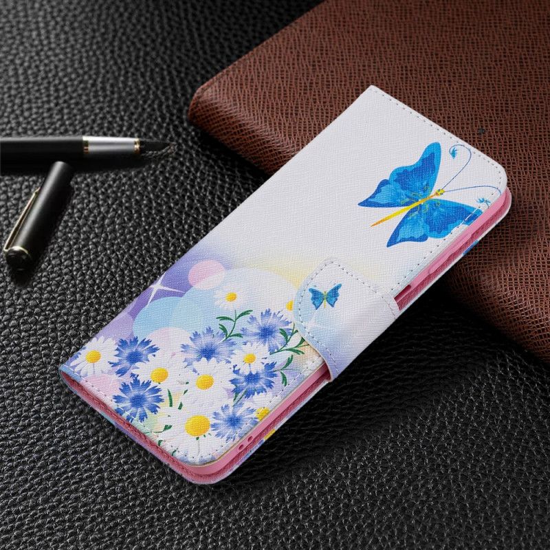 Flip Cover Samsung Galaxy M32 Malede Sommerfugle Og Blomster