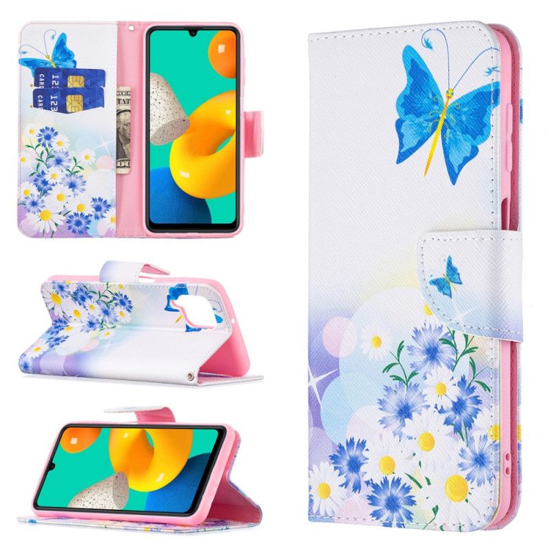 Flip Cover Samsung Galaxy M32 Malede Sommerfugle Og Blomster