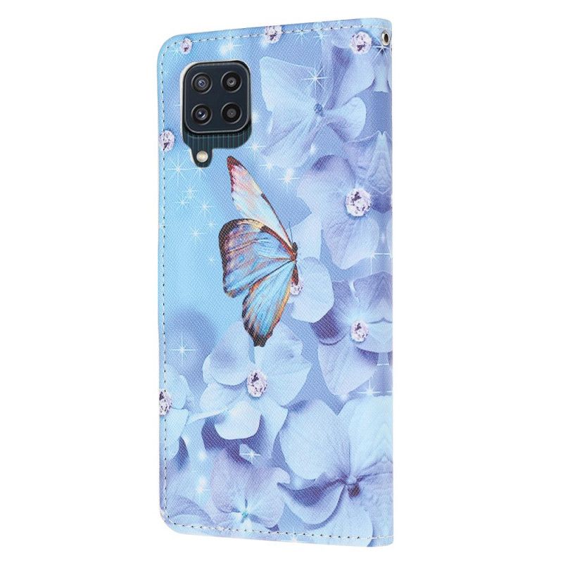 Flip Cover Samsung Galaxy M32 Med Snor Sommerfugle Med Diamantrem