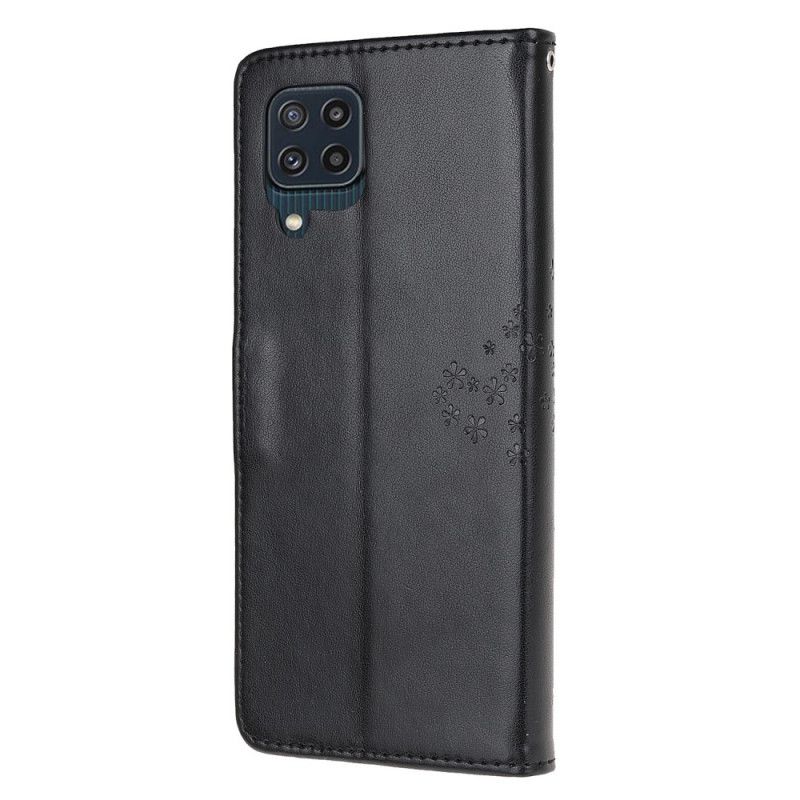 Flip Cover Samsung Galaxy M32 Med Snor Træ Og Strappy Ugler