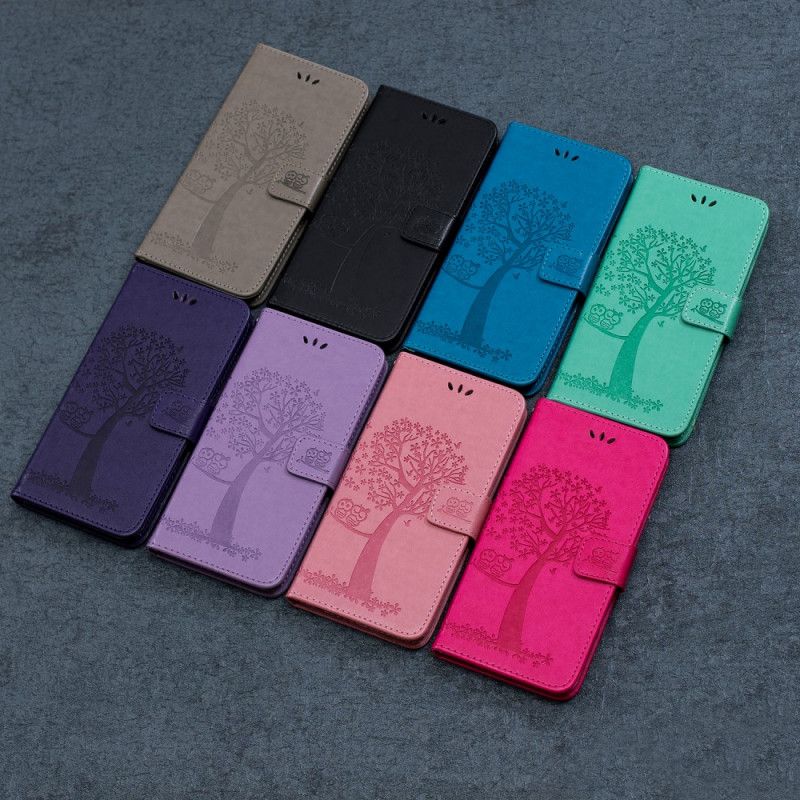 Flip Cover Samsung Galaxy M32 Med Snor Træ Og Strappy Ugler