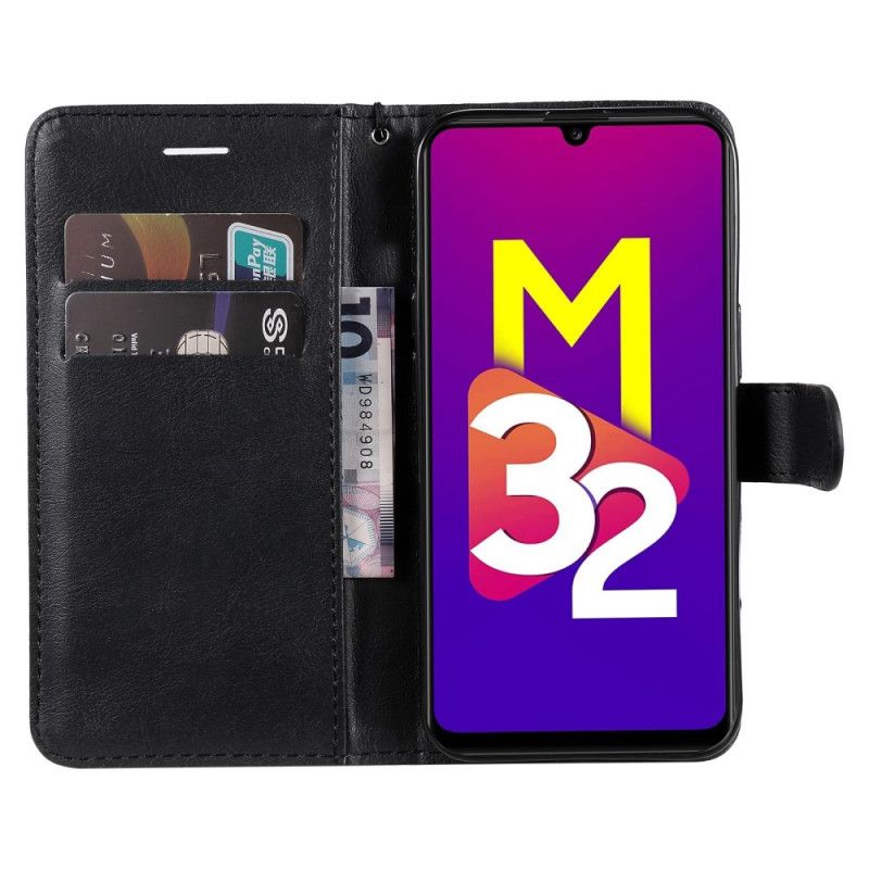 Læder Cover Samsung Galaxy M32 Med Snor Ensfarvet Serierem