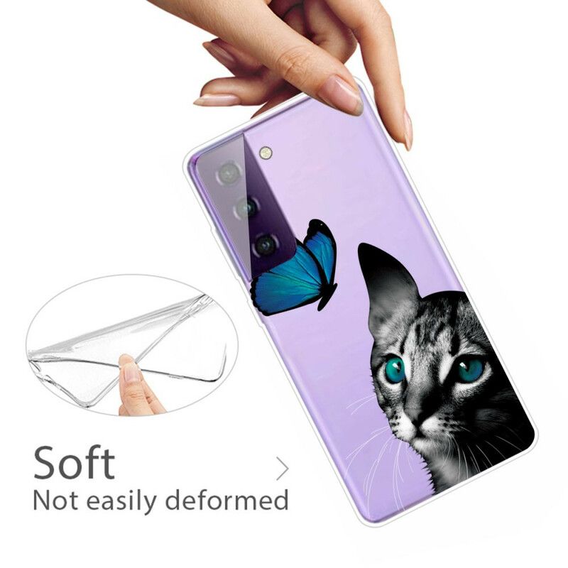 Cover Samsung Galaxy S21 Plus 5G Kat Og Sommerfugl