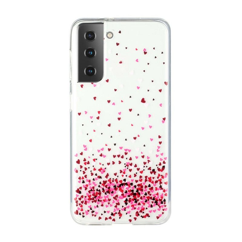 Cover Samsung Galaxy S21 Plus 5G Transparente Flere Røde Hjerter