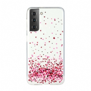 Cover Samsung Galaxy S21 Plus 5G Transparente Flere Røde Hjerter