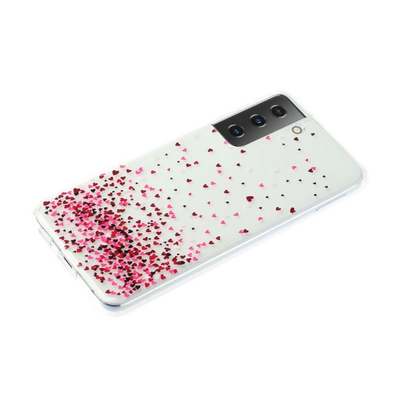 Cover Samsung Galaxy S21 Plus 5G Transparente Flere Røde Hjerter