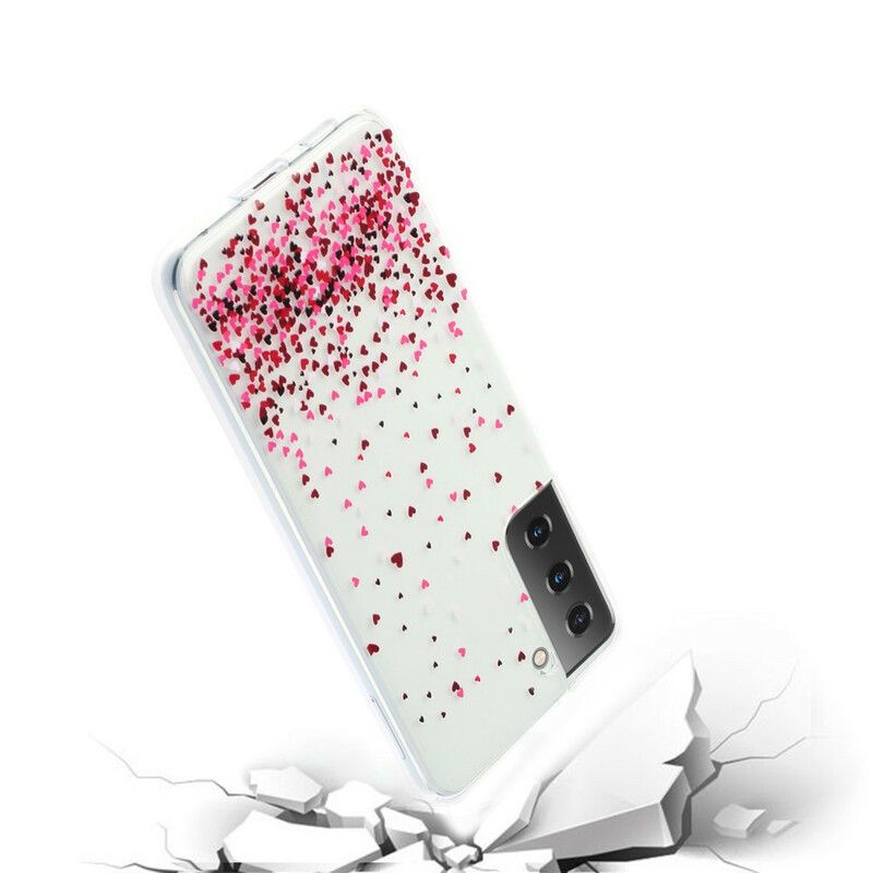 Cover Samsung Galaxy S21 Plus 5G Transparente Flere Røde Hjerter