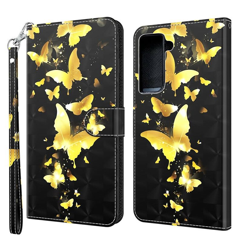 Flip Cover Samsung Galaxy S21 Plus 5G Gule Sommerfugle