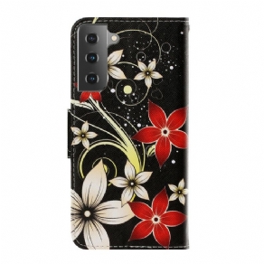 Flip Cover Samsung Galaxy S21 Plus 5G Med Snor Farverige Stropblomster