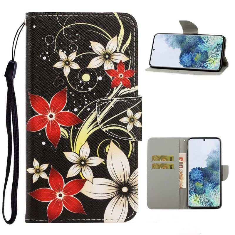 Flip Cover Samsung Galaxy S21 Plus 5G Med Snor Farverige Stropblomster