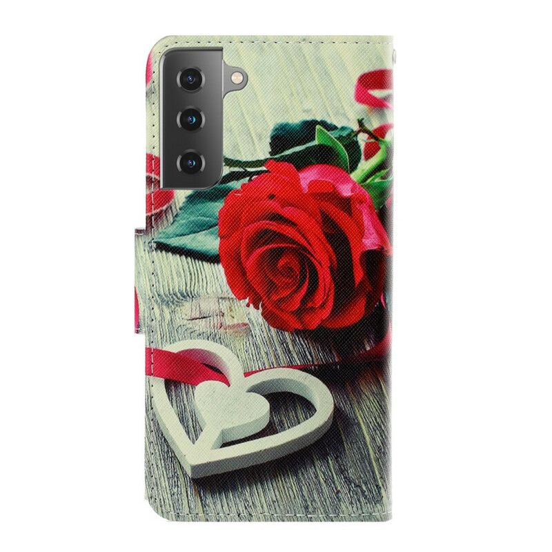 Flip Cover Samsung Galaxy S21 Plus 5G Med Snor Romantisk Strappy Rose