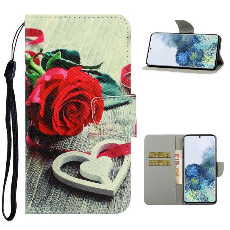 Flip Cover Samsung Galaxy S21 Plus 5G Med Snor Romantisk Strappy Rose