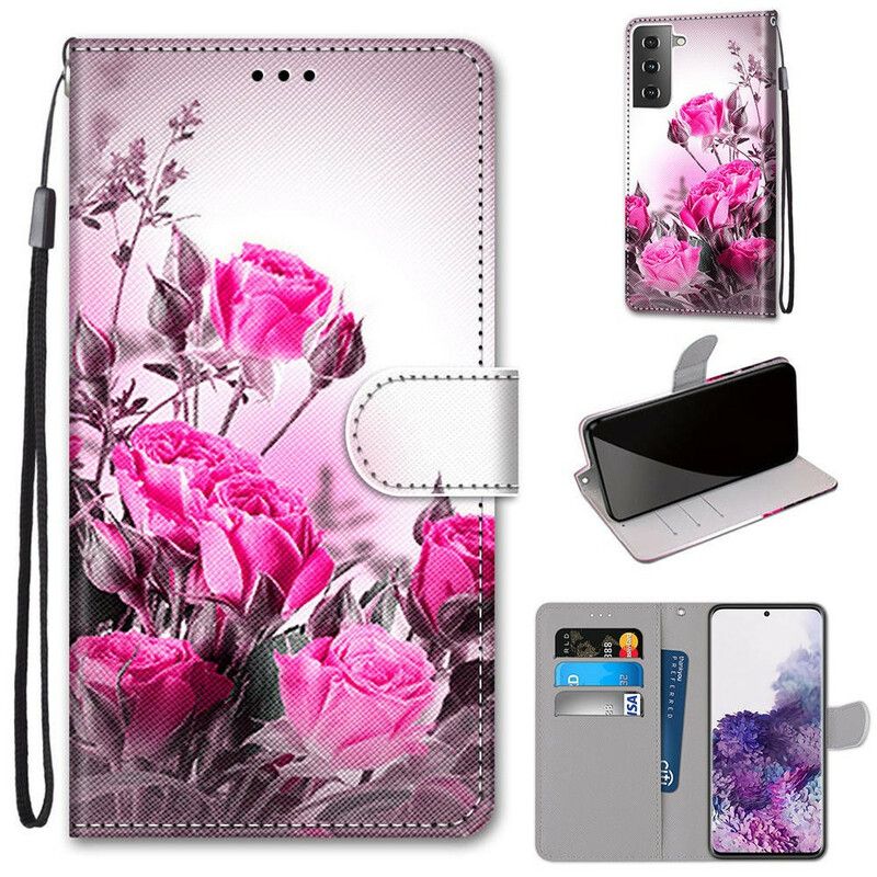 Læder Cover Samsung Galaxy S21 Plus 5G Trylleblomster