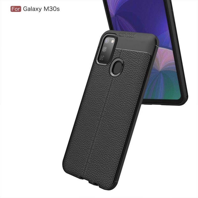 Cover Samsung Galaxy M21 Dobbelt Linje Litchi Lædereffekt