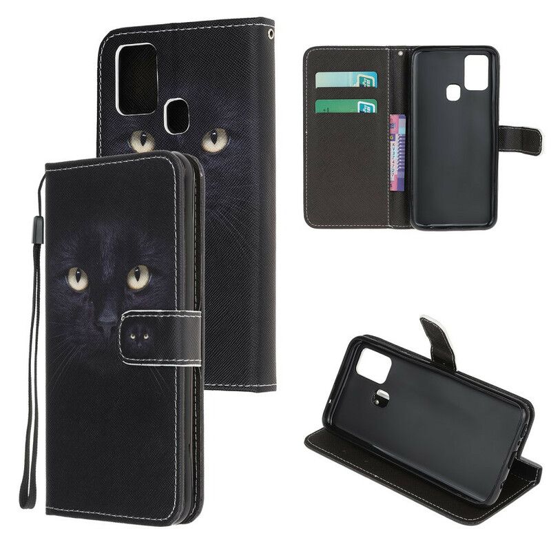 Flip Cover Samsung Galaxy M21 Med Snor Thong Black Cat Eyes