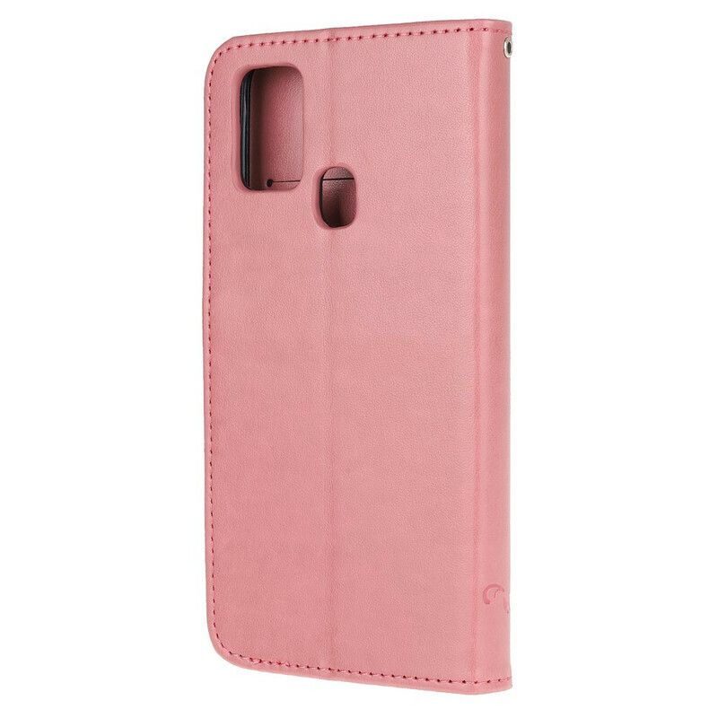 Flip Cover Samsung Galaxy M21 Med Snor Thong Sommerfugle Og Blomster