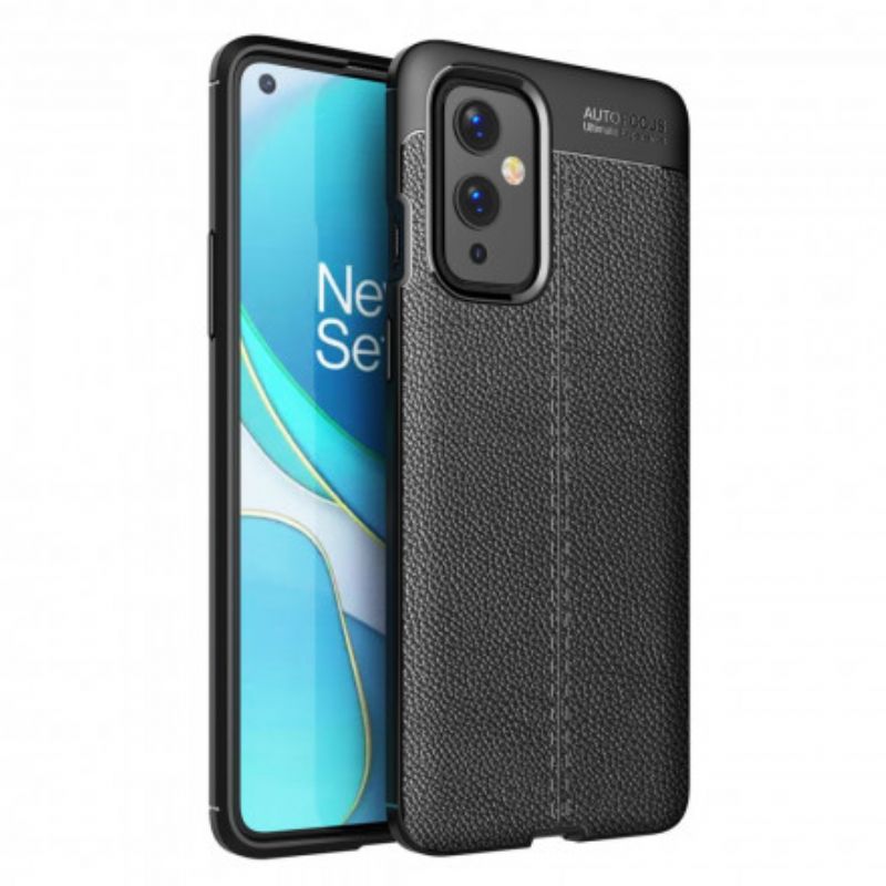 Cover OnePlus 9 Dobbelt Linje Litchi Lædereffekt